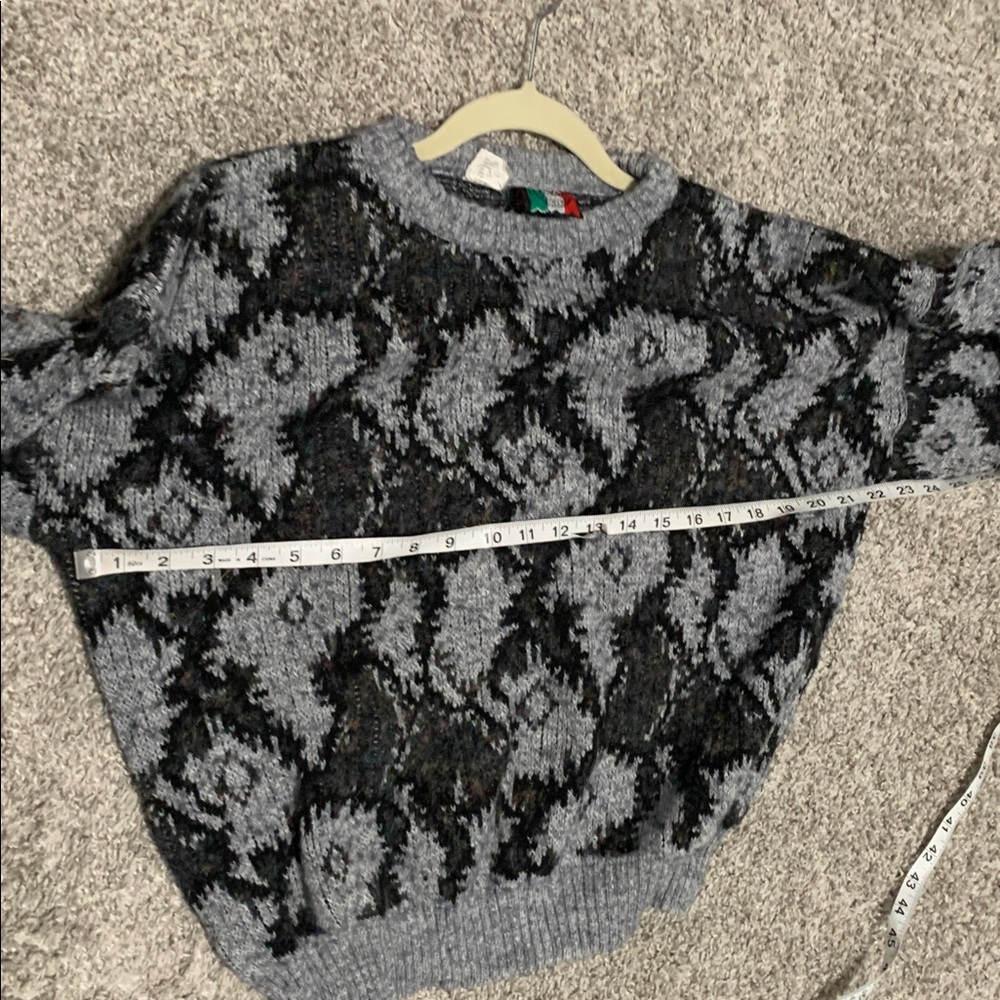 Vintage Italian Gray Boho Abstract Print Wool Blend Pullover Sweater - Picture 7 of 7